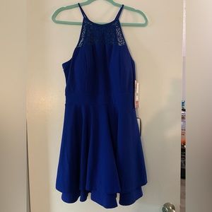 Unworn Junior Blue Dress with Floral Patterns